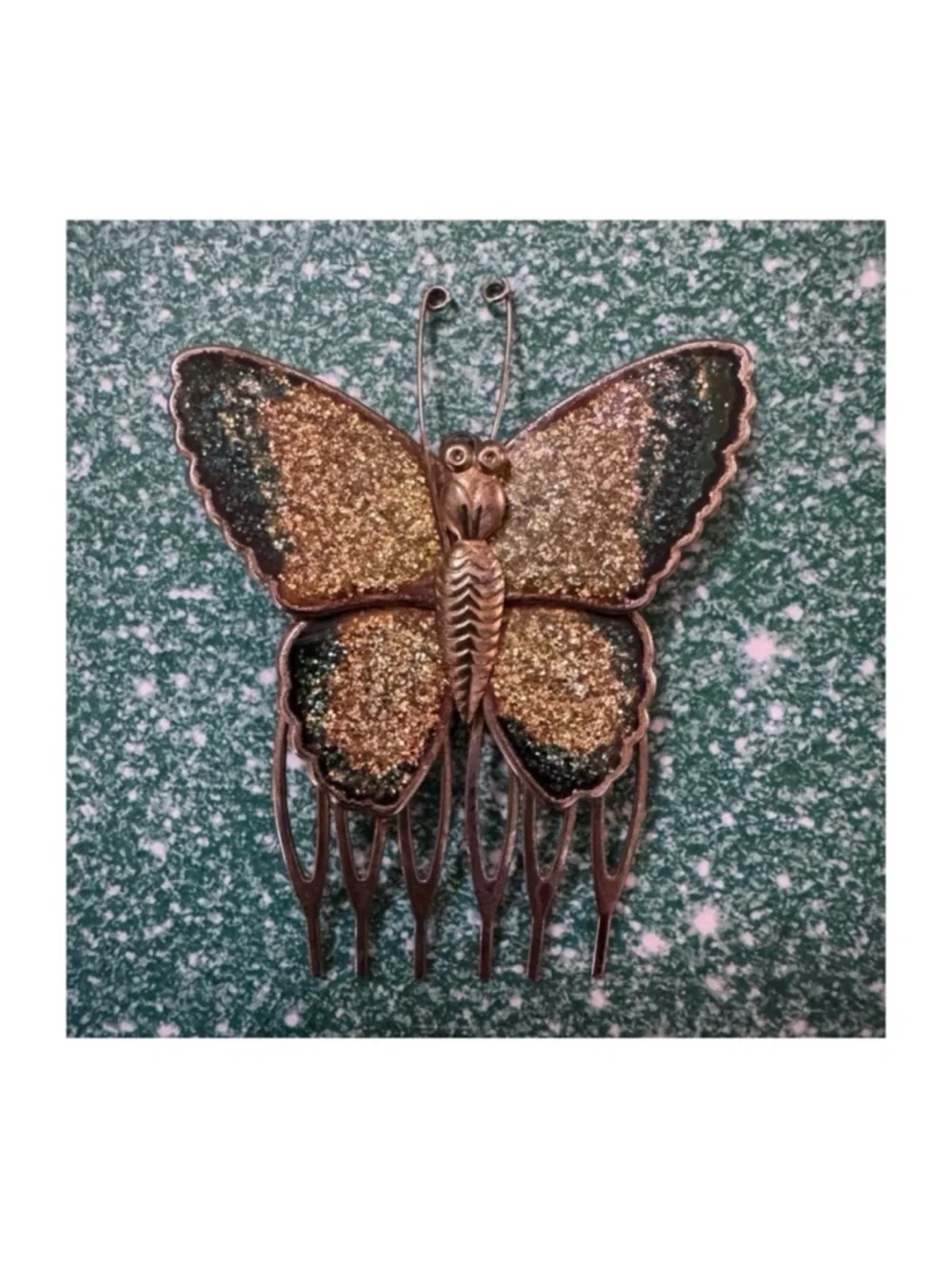 Vintage Butterfly Hair Comb in Fairy Emerald Green and Gold Finishing